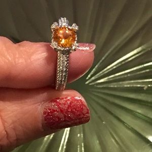 JUDITH RIPKA CITRINE+DIAMONIQUE STONES ON EACH CORNER OF MAIN STONE+BAND SIDES
